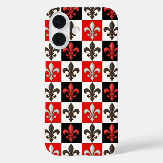 赤白黒市松模様にフルーアデリスデザイン Case-Mate iPhoneケース (裏面)