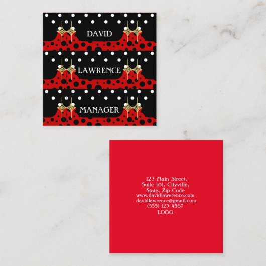 赤白黒水玉模様モダントレンディー管理者 スクエア名刺 (正面/裏面)