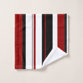赤白黒縦ストライプ線 バスタオルセット (ウォッシュタオル)