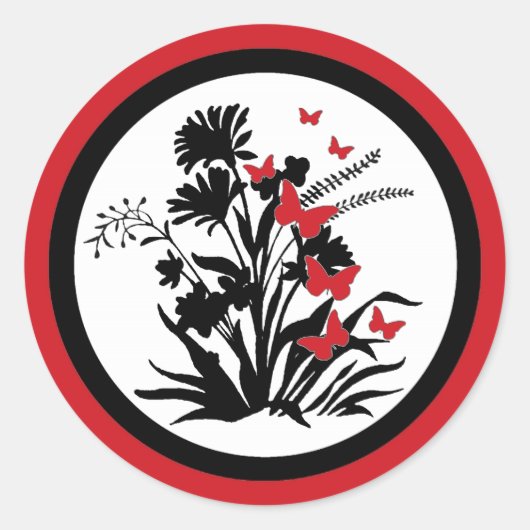 赤白黒花蝶封筒用シール ラウンドシール (正面)