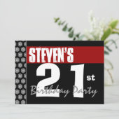 赤白黒W1696モダンの誕生日21日 招待状 (スタンド正面)