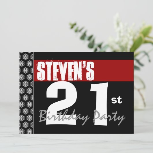 赤白黒W1696モダンの誕生日21日 招待状 (スタンド正面)