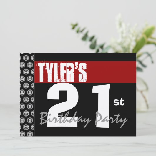 赤白黒W372モダンの誕生日21日 招待状 (スタンド正面)