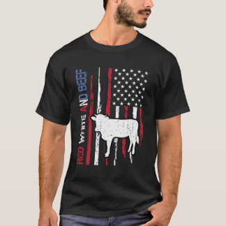 赤白・牛肉アメリカ国旗7月牛第4日 Tシャツ