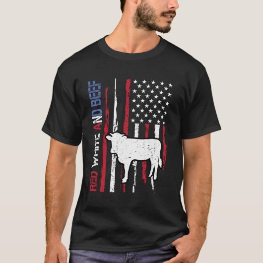 赤白・牛肉アメリカ国旗7月牛第4日 Tシャツ (正面)