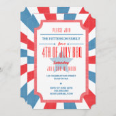 赤白+青7月4日BBQパーティの招待状 招待状 (正面/裏面)