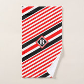 赤白・黒ストライプイニシャル バスタオルセット (ハンドタオル)