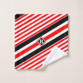 赤白・黒ストライプイニシャル バスタオルセット (ウォッシュタオル)