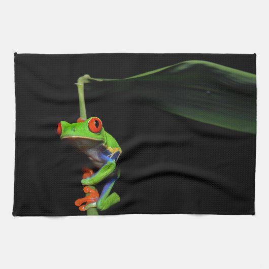 赤目の木絵を描のカエル キッチンタオル (横)