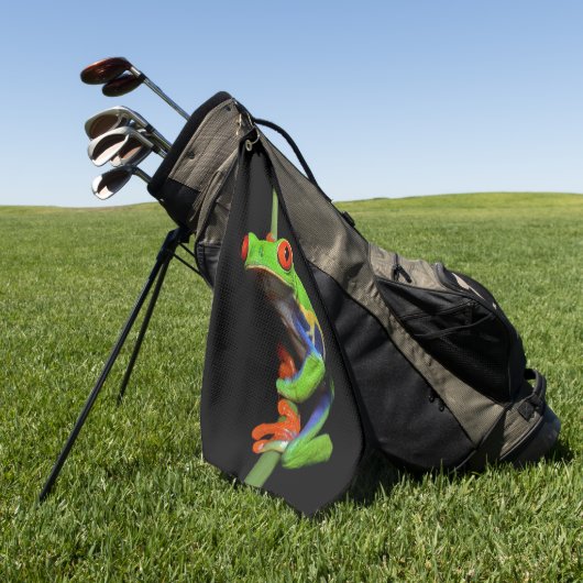 赤目の木絵を描のカエル ゴルフタオル (グリーン)