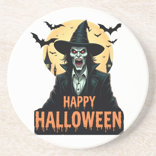 赤目付きハロウィーンホラー魔女 コースター (正面)