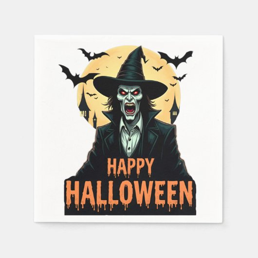 赤目付きハロウィーンホラー魔女 スタンダードカクテルナプキン (正面)