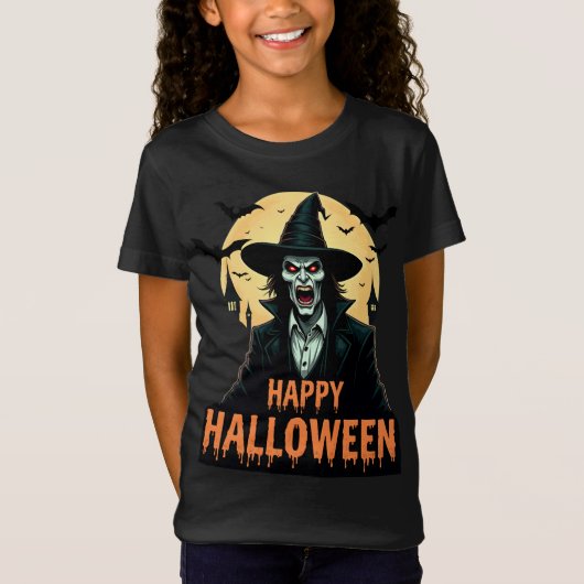 赤目付きハロウィーンホラー魔女 Tシャツ (正面)