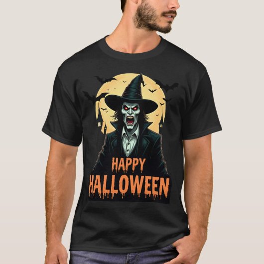 赤目付きハロウィーンホラー魔女 Tシャツ (正面)