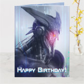 赤目： Sci-Fi Dystopian Assasin Droidを脅かす カード (黄色い花)