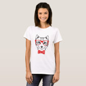 赤眼鏡付きヒップスター猫 Tシャツ (正面フル)