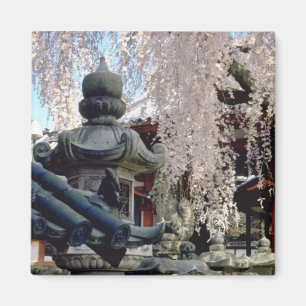 赤石灯篭、ピンクの花、奈良、桜灯 マグネット