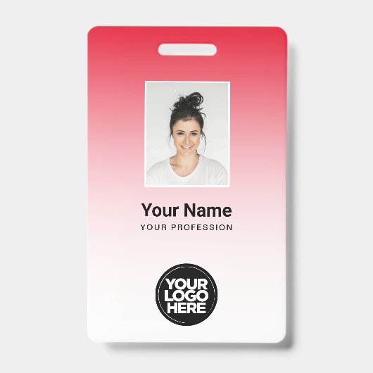 赤社員フォトバーコードロゴ名グラデーション バッジ (正面)