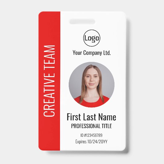 赤社員企業の – ロゴ、写真、バーコードバッジ バッジ (正面)