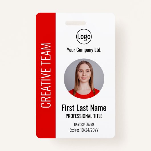 赤社員企業の – ロゴ、写真、バーコードバッジ バッジ (正面)