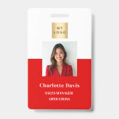 赤社員写真ID会社のセキュリティ バッジ (Front)