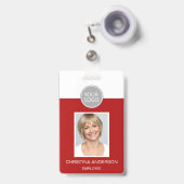 赤社員名ロゴフォトワー企業のク バッジ (正面（伸縮クリップ）)