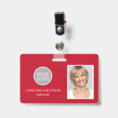 赤社員名ロゴフォトワー企業のク バッジ (正面 （クリップ付）)