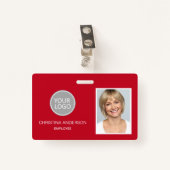 赤社員名ロゴフォトワー企業のク バッジ (正面クリップ)