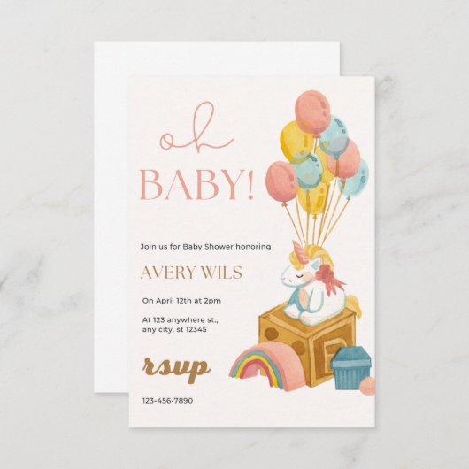 赤祝ちゃんシャワーで新しい生活の奇跡 招待状 (正面/裏面)