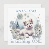 赤祝ちゃんシャワー冬テーマかわいい犬の狼 招待状 (正面/裏面)