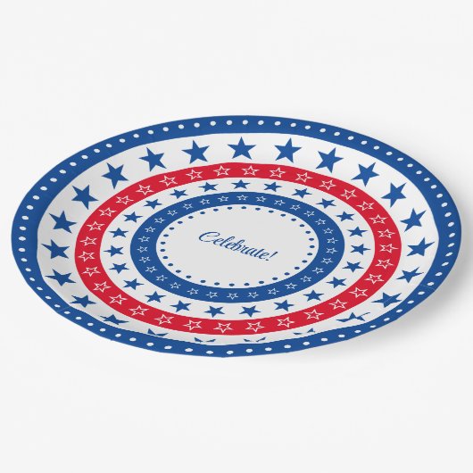 赤祝星、白い星、青い星 ペーパープレート (アングル)