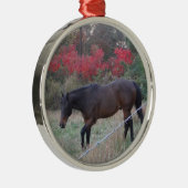 赤秋の木の茶色の馬 メタルオーナメント (右)