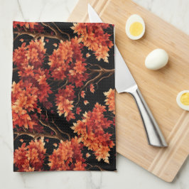 赤秋メープルツリーシームレスパターングラフィック キッチンタオル