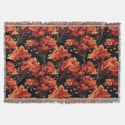 赤秋メープルツリーシームレスパターングラフィック スローブランケット (正面)
