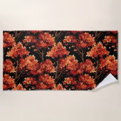 赤秋メープルツリーシームレスパターングラフィック ビーチタオル (正面)