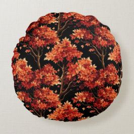 赤秋メープルツリーシームレスパターングラフィック ラウンドクッション