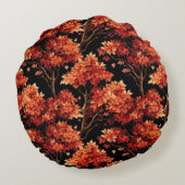 赤秋メープルツリーシームレスパターングラフィック ラウンドクッション (裏面)