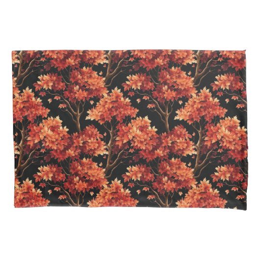 赤秋メープルツリーシームレスパターングラフィック 枕カバー (正面)