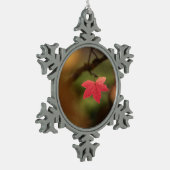 赤秋リーフ自然写真 スノーフレークピューターオーナメント (左)