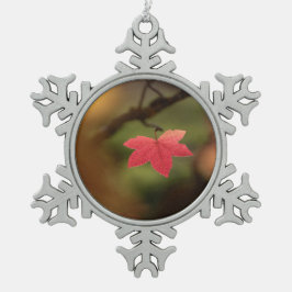 赤秋リーフ自然写真 スノーフレークピューターオーナメント