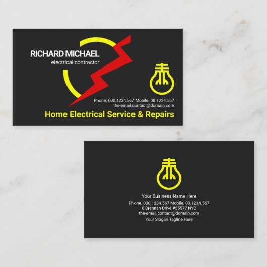 赤稲妻電気メーターゲージ電気技師 名刺 (正面/裏面)