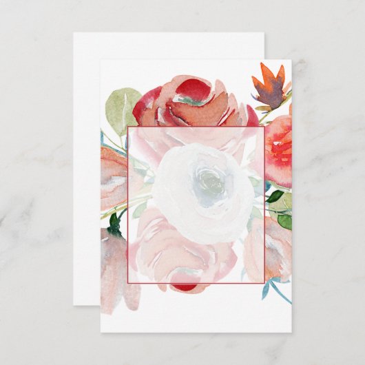 赤空白のとピンクのフローラを結婚費やす 招待状 (正面/裏面)