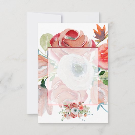 赤空白のとピンクのフローラを結婚費やす 招待状 (正面)