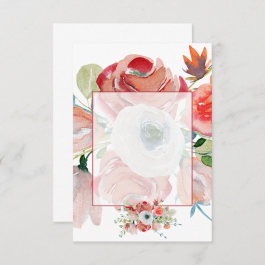 赤空白のとピンクのフローラを結婚費やす 招待状 (正面/裏面)