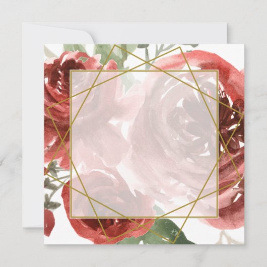 赤空白のバラと金ゴールド結婚式招待状 招待状 (正面)