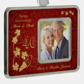 赤第40の結婚記念日の金葉 シルバープレートフレームオーナメント (右)