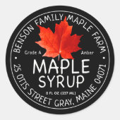 赤糖メープルリーフ付きブラックメープルシロップのラベル ラウンドシール (正面)