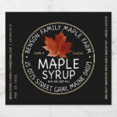 赤糖メープルリーフ付きブラックメープルシロップのラベル リキュールボトルラベル (シングルラベル)