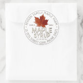 赤糖メープルリーフ付きホワイトメープルシロップのラベル ラウンドシール (バッグ)