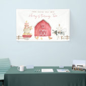 赤納屋周囲の庭動物子供の誕生日パーティー 横断幕 (トレードショー)